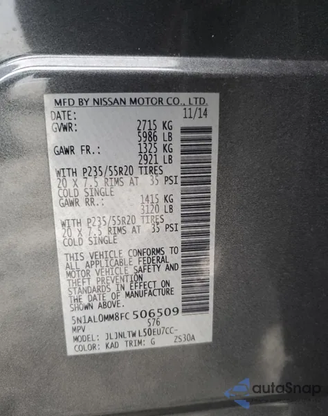 2015 Infiniti Qx60 z USA, uszkodzony, nr VIN 5N1AL0MM8FC506509